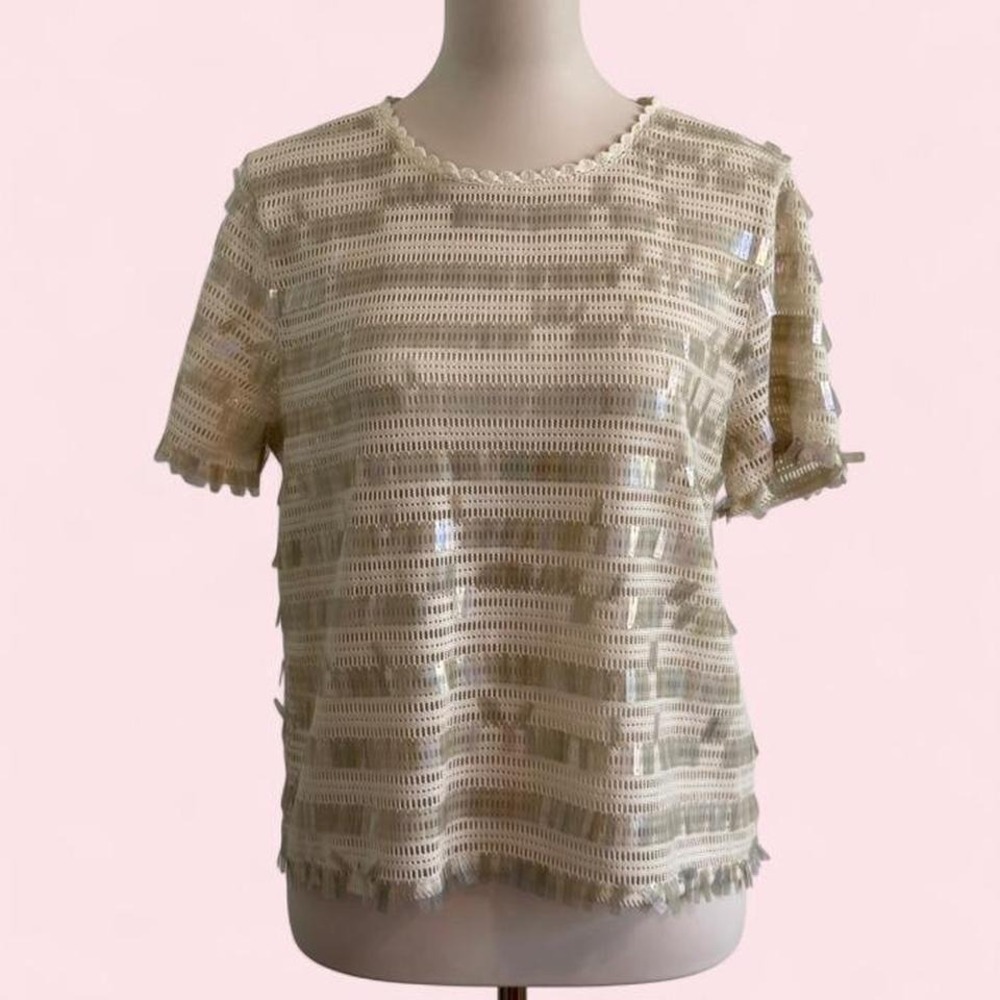 J.Crew Cream Iridescent Sequin Crochet Top — Like New M